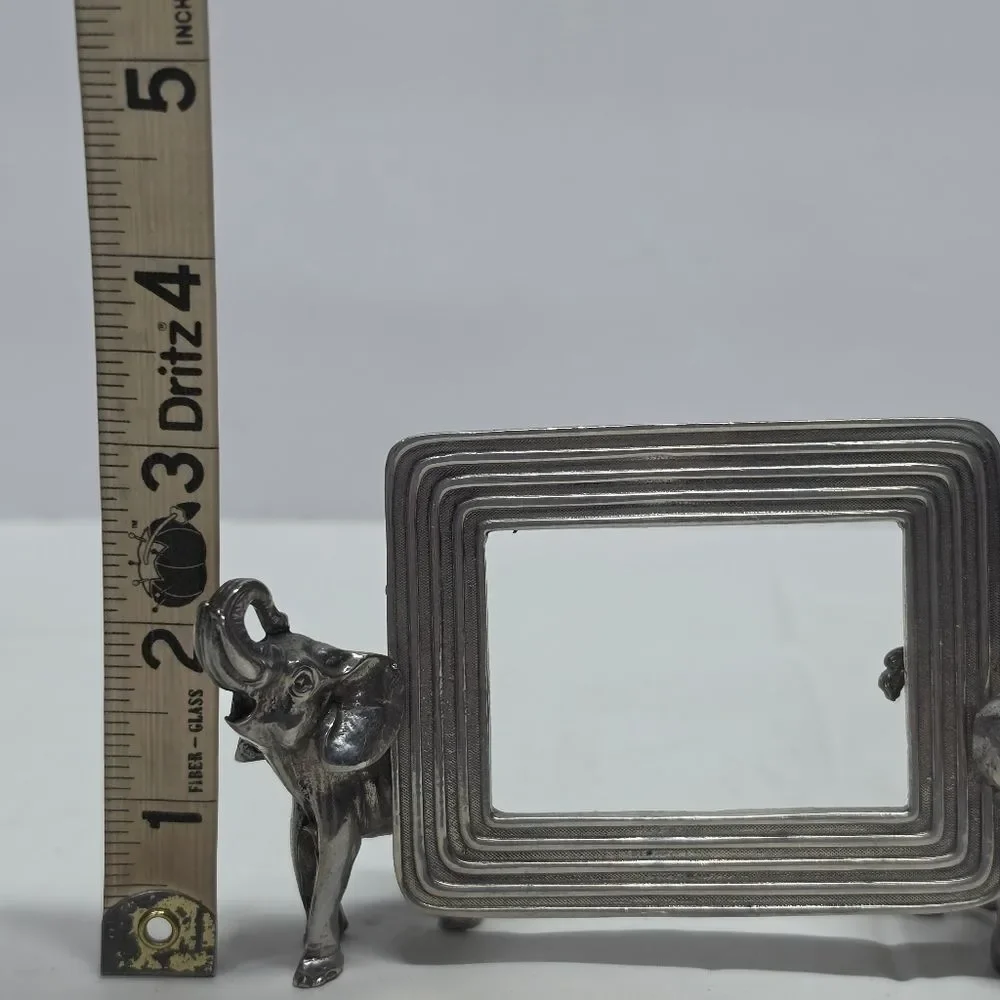 Vintage Metal Elephants Holding Photo Frame MCM Style Boho Hollywood Regency